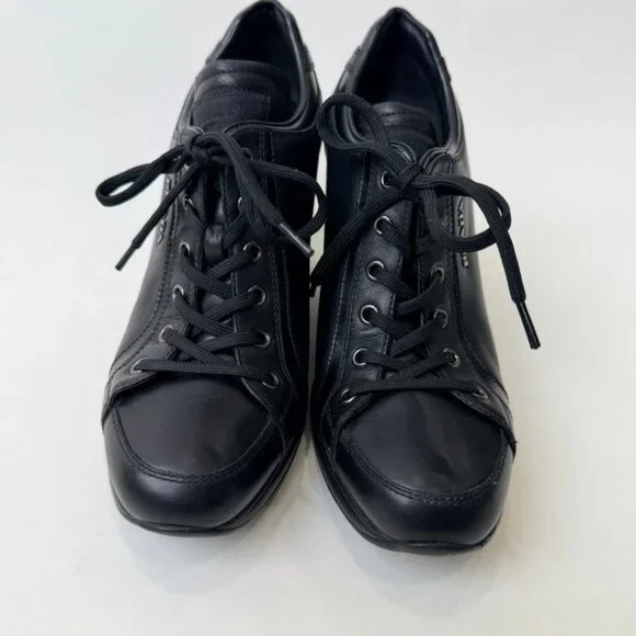 Prada Sport Leather Wedge Sneakers Black Women’s Size 37.5 - Picture 2 of 11